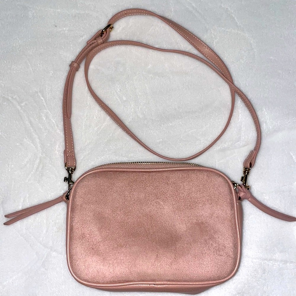 Pink Suede & Faux Leather Crossbody Bag